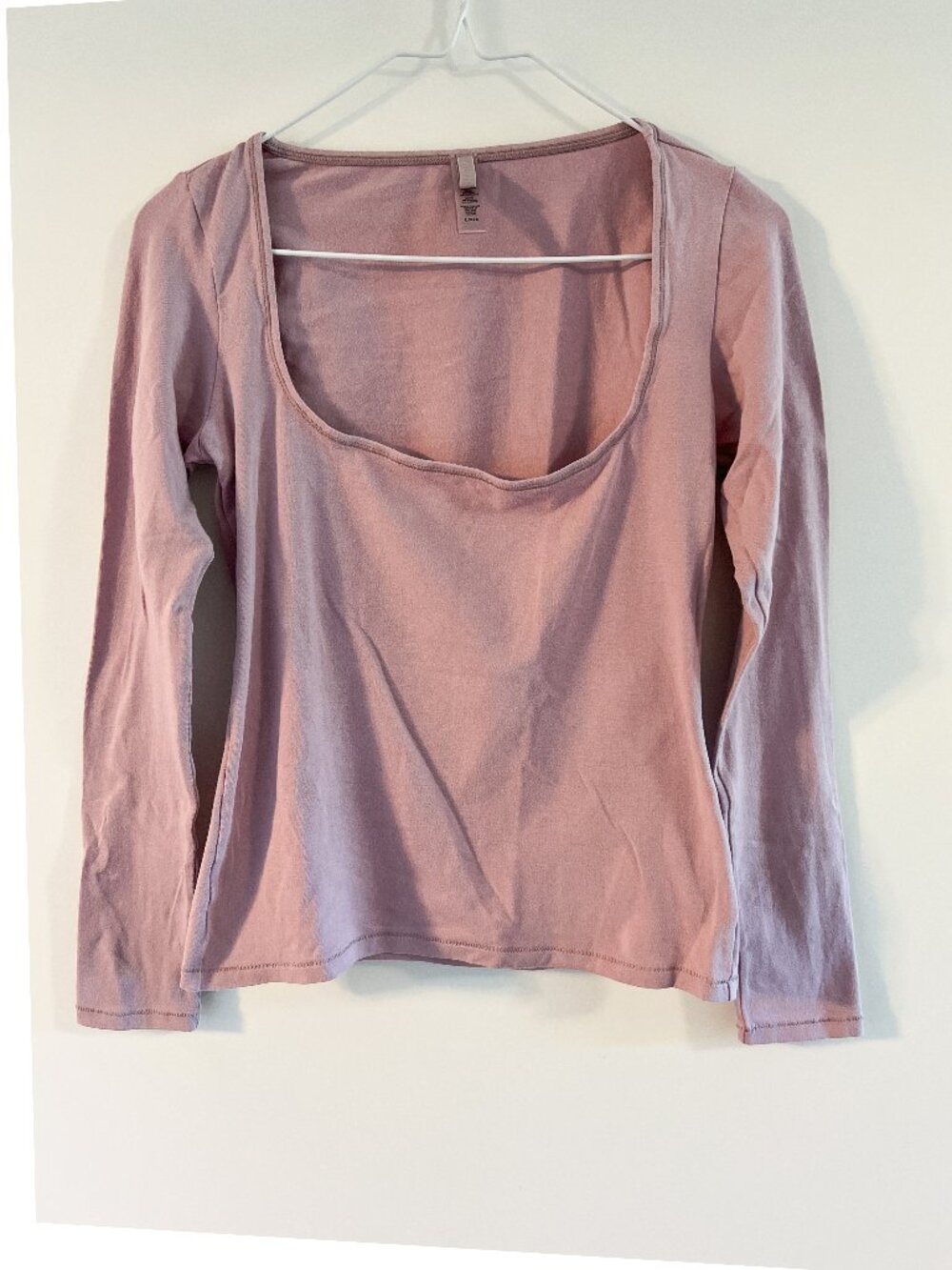 SKIMS Cotton Jersey Scoop Neck Long Sleeve Top L Dusty Pink Mauve